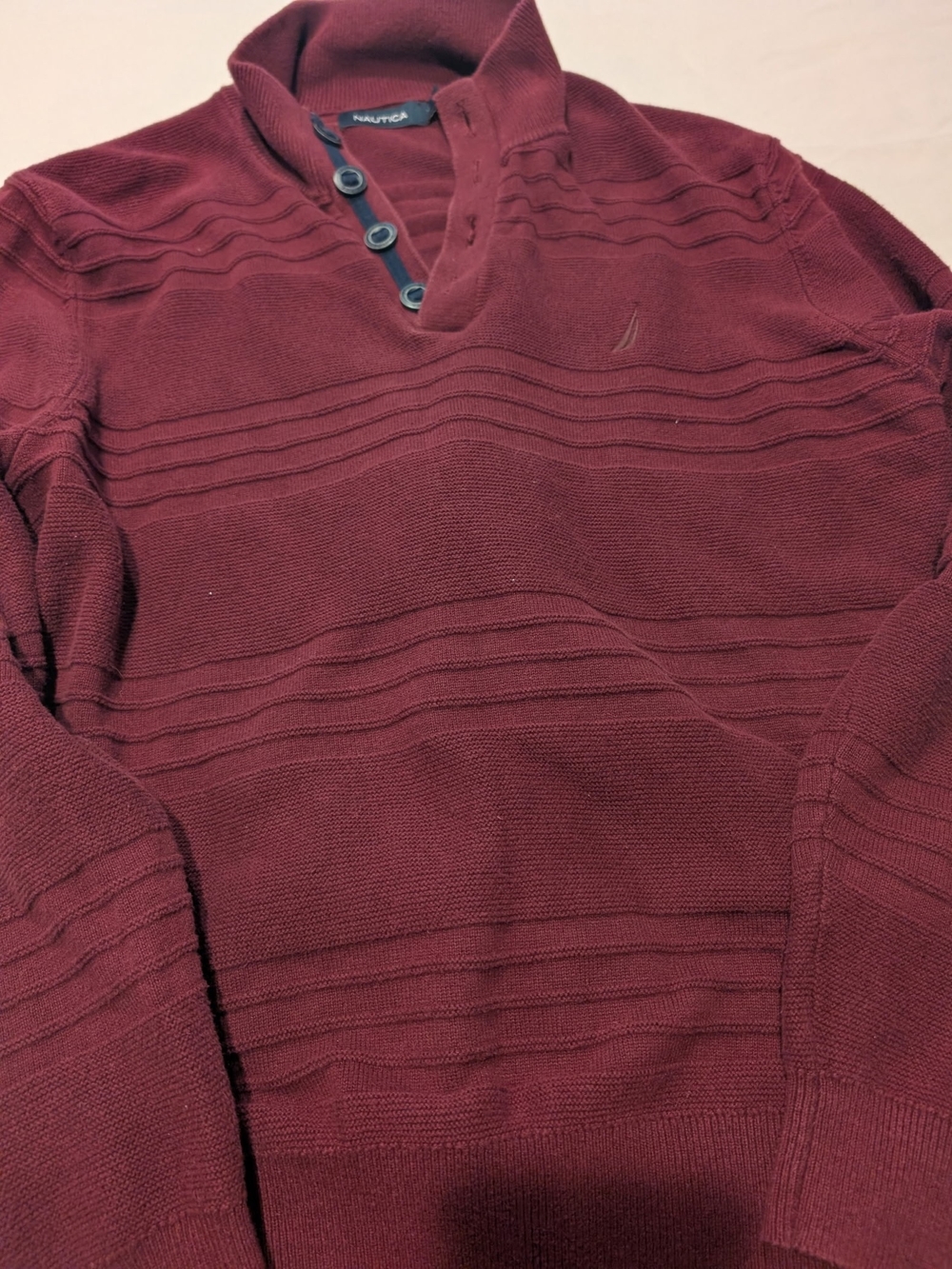 Nautica Men's Burgundy Button Neck Sweater